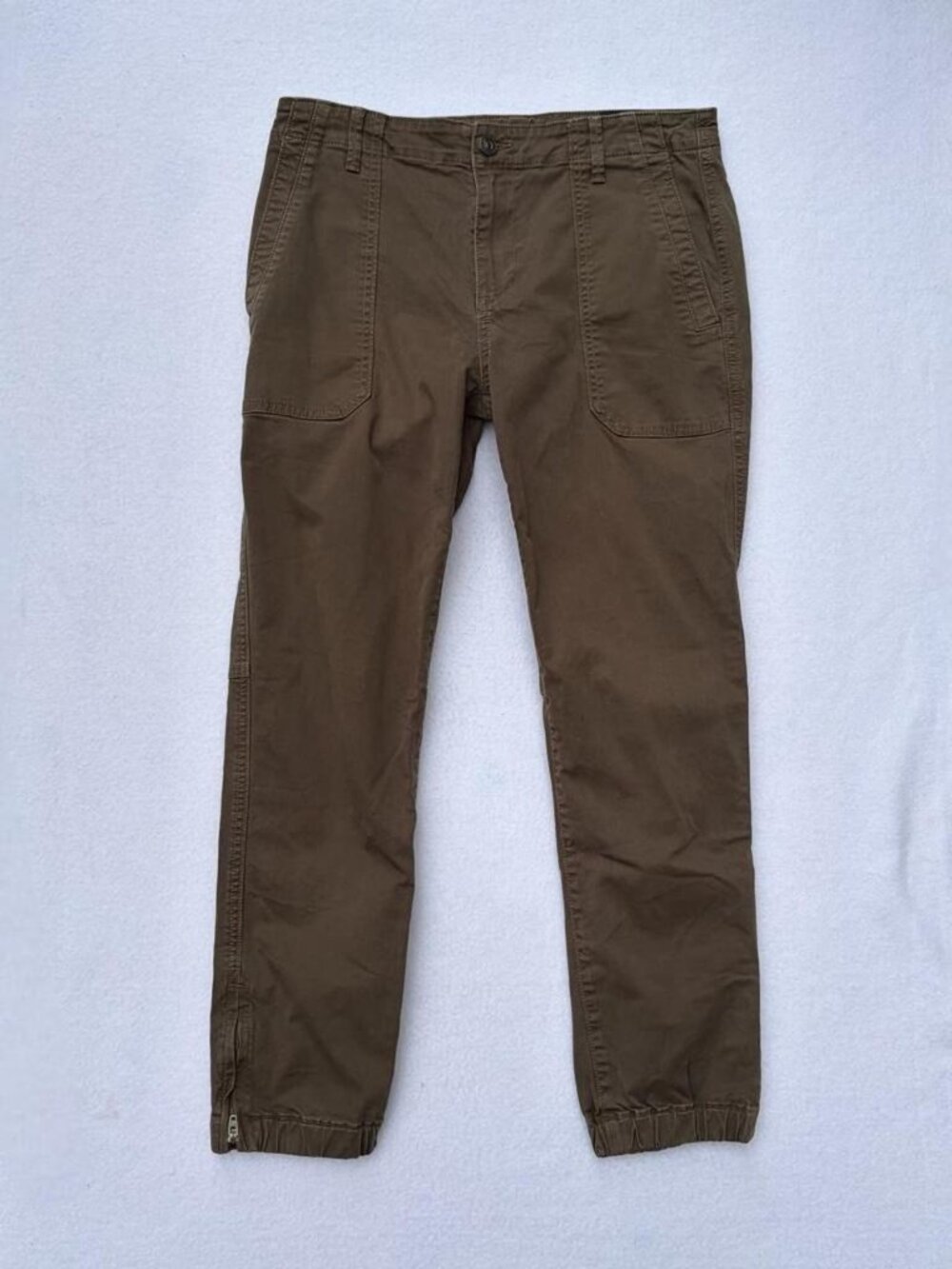Vince Women’s Khaki Brown Ankle Zip Cargo Cotton Blend Joggers Sz 29 Fall Autumn
